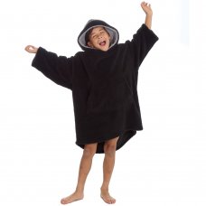 18C810: Older Kids Black Over Sized Snuggle Hoodie  (One Size - 7-13 Years)